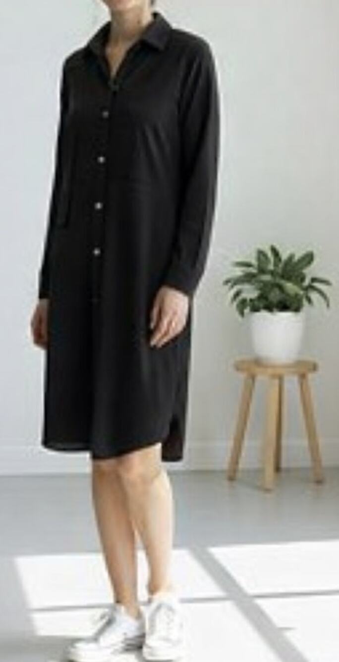 Kit and Ace Moving Onward Relaxed Fit Button Down Shirt Dress Black Size Small